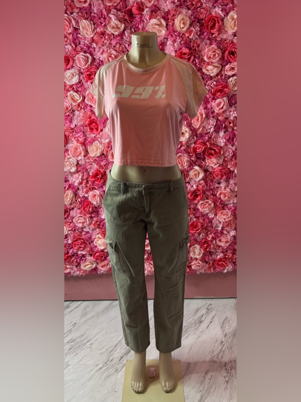 Bold Pink "99%" Graphic Crop Top with Raglan Sleeves(matched-up)